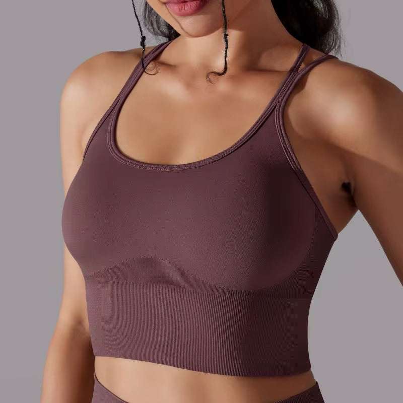 Factory Price Fitness Seamless Yoga Sports Bra Plain Cross Back High Support Gym Athletic Training Bra Top